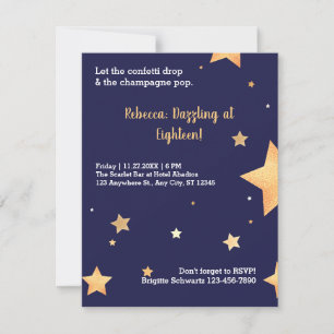 Blue stars glitter and gold dazzling birthday invi invitation