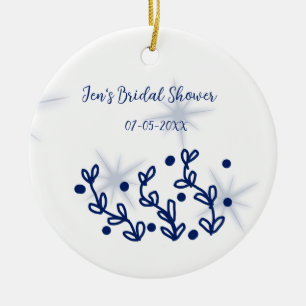 Blue stars leaves royal luxury bridal shower ceramic ornament