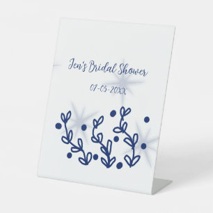 Blue stars leaves royal luxury bridal shower pedestal sign