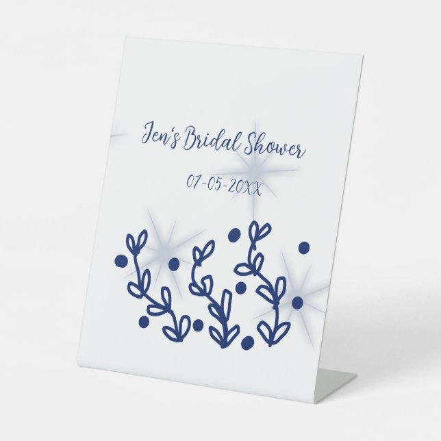 Blue stars leaves royal luxury bridal shower  pedestal sign (Front)