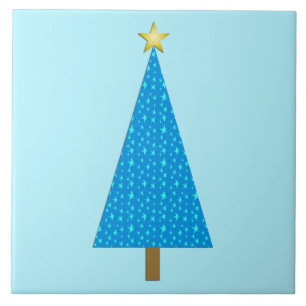 Blue stars modern Christmas tree Ceramic Tile