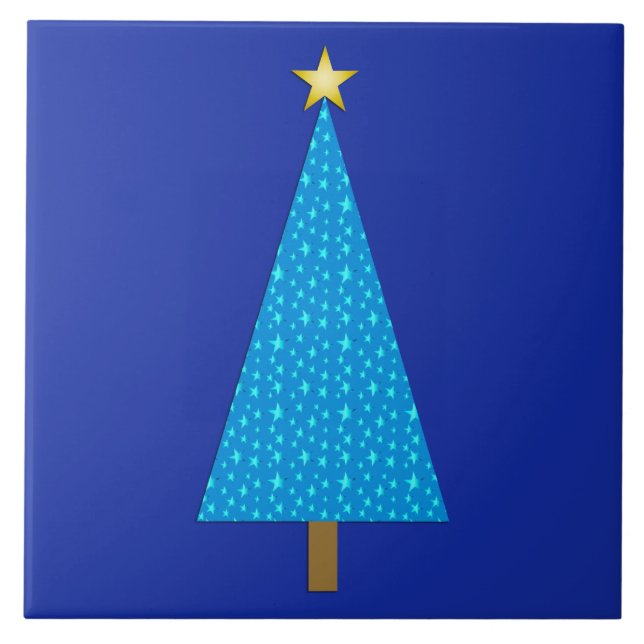 Blue stars modern Christmas tree Ceramic Tile (Front)