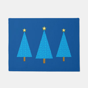 Blue Stars Modern Christmas Tree Doormat