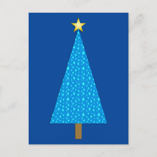 Blue stars modern Christmas tree Holiday Postcard