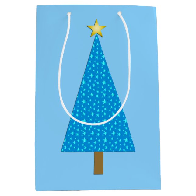 Blue stars modern Christmas tree Medium Gift Bag (Front)