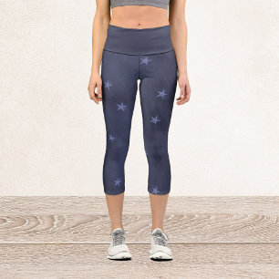 Blue Stars on Darker Blue Capri Leggings