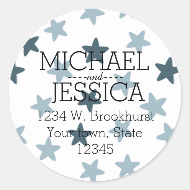 Blue Stars Personalised address Classic Round Sticker (Front)