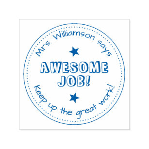 Blue Stars & Personalized  Awesome Job Teacher Self-inking Stamp