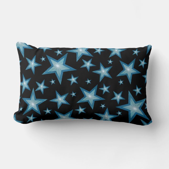 Blue Stars printed throw pillow lumbar black (Front)