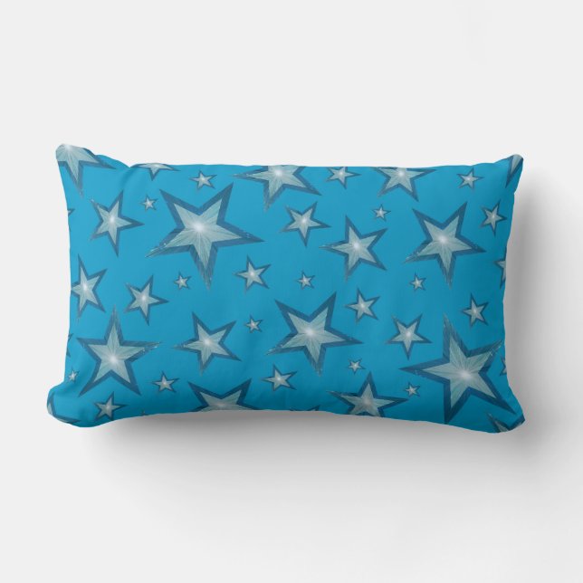 Blue Stars printed throw pillow lumbar blue (Front)