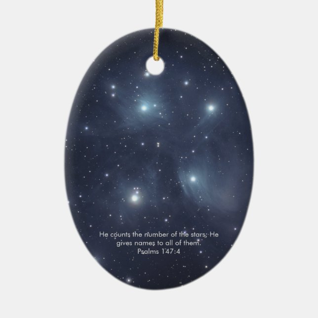 Blue Stars Psalms Scripture Ceramic Ornament (Front)