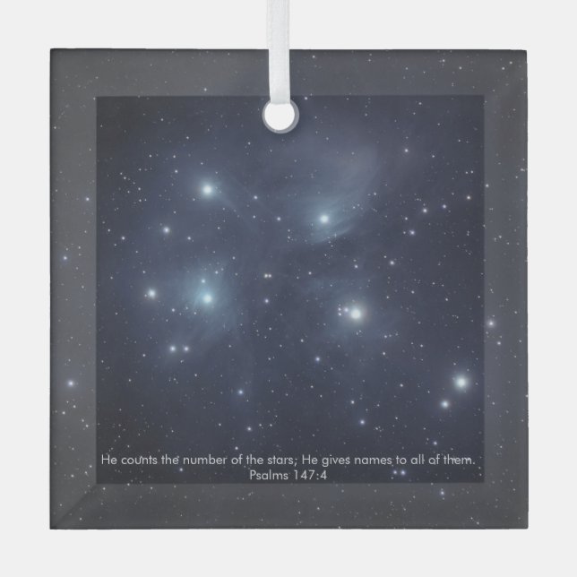 Blue Stars Psalms Scripture Glass Tree Decoration (Front)