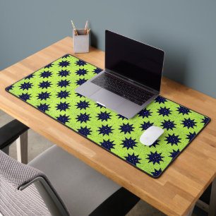 Blue stars & sparkly gold stars on green paper desk mat
