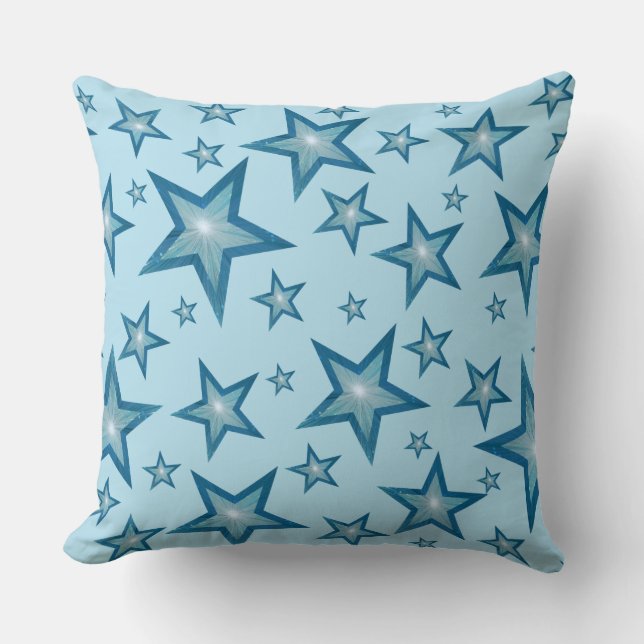 Blue Stars 'Text' square pale blue back Cushion (Front)