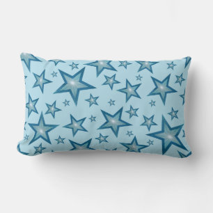 Blue Stars throw pillow lumbar pale blue back