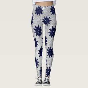 Blue stars & white stars & sparkly gold stars leggings