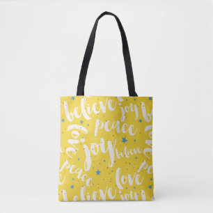 Blue Stars White Text Design Tote Bag