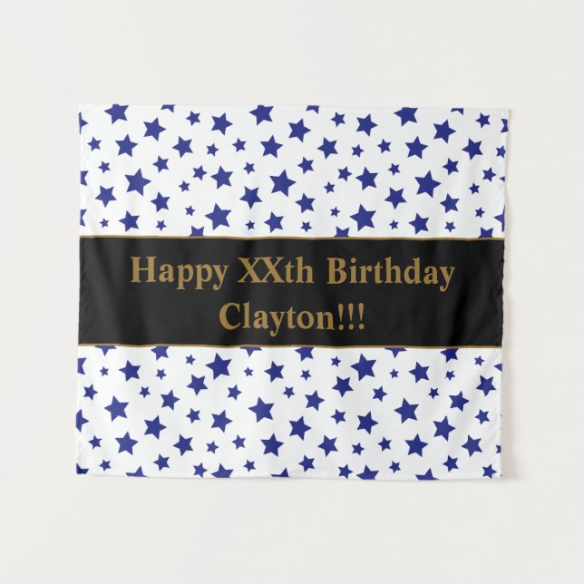 Blue Stars With Message Birthday Tapestry (Front (Horizontal))