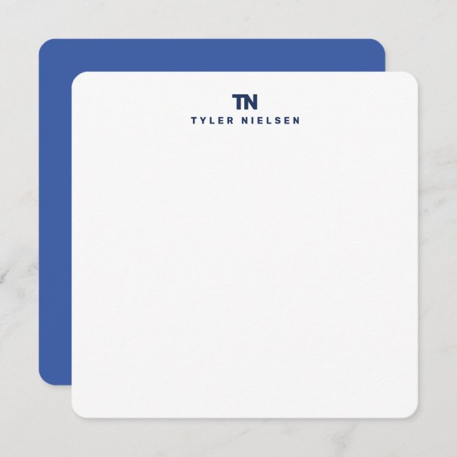 Blue Stationery Paper With Initials Card (Front/Back)