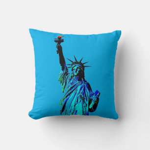 Blue Statue of Lady Liberty Cushion