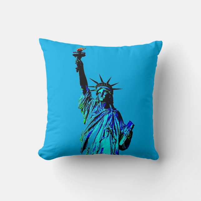 Blue Statue of Lady Liberty Cushion (Front)