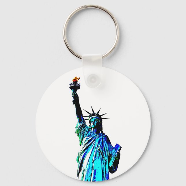 Blue Statue of Lady Liberty Key Ring (Front)