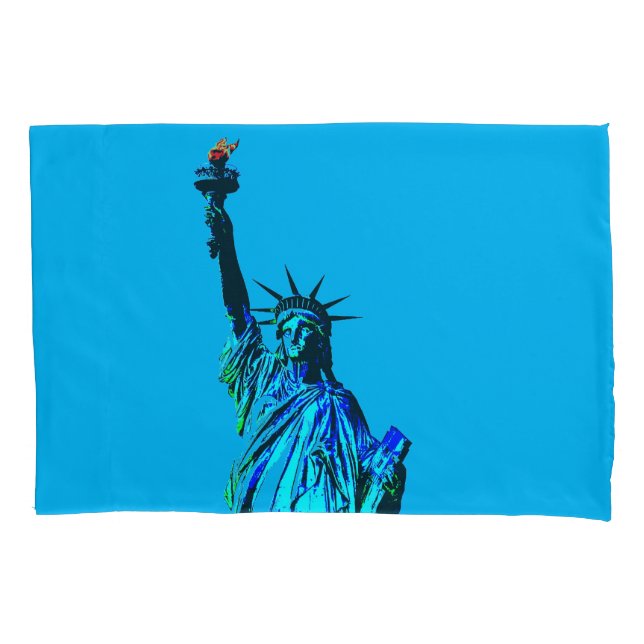 Blue Statue of Lady Liberty Pillowcase (Front)