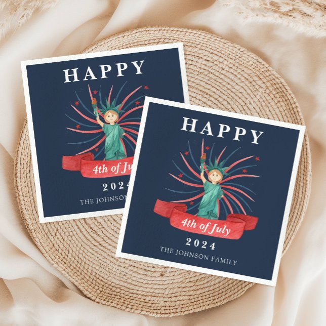 Blue Statue Of Liberty Happy 4th Of July Napkin (Blue Statue Of Liberty Happy 4th Of July Napkins)