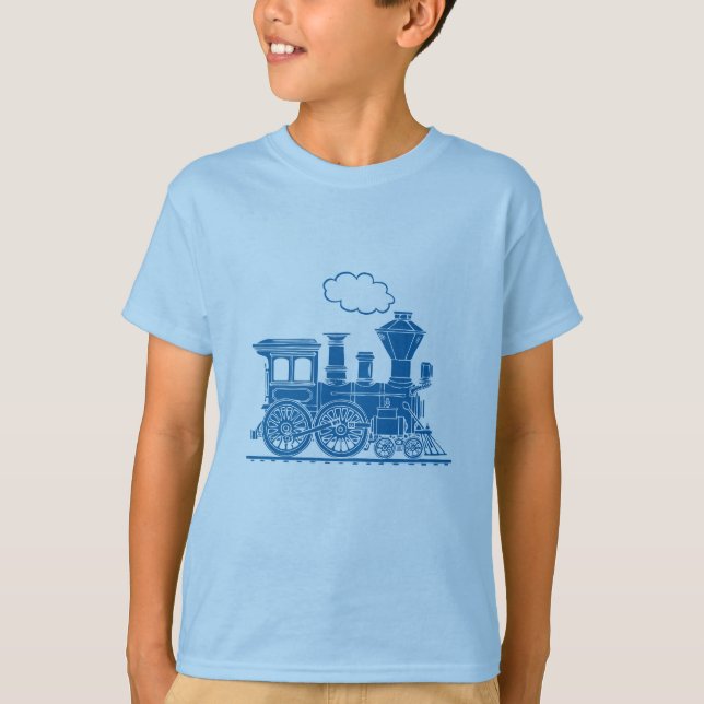 Blue steam locomotive train light t-shirt (Front)