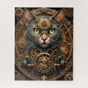 blue steampunk cat AI art puzzle