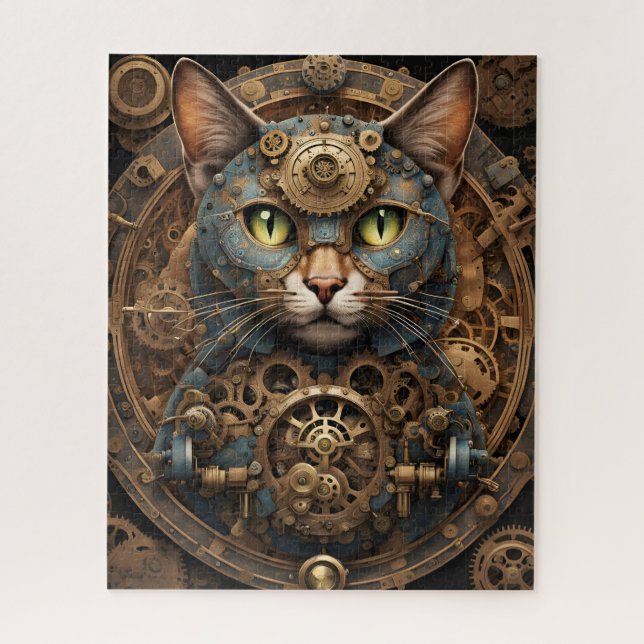 blue steampunk cat AI art puzzle (Vertical)