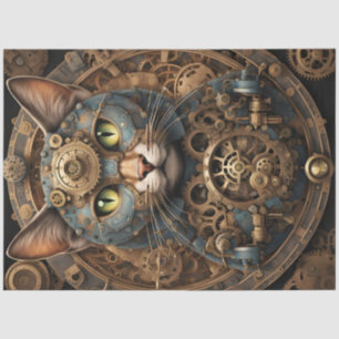 blue steampunk cat AI art tissue paper
