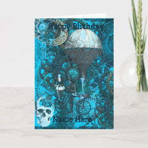 Blue Steampunk Greeting Card