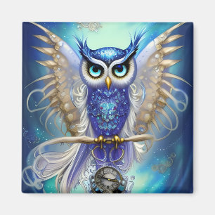 Blue Steampunk Owl Magnet