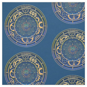 Blue Steampunk Retro Vintage Rusty Art Deco Clock Fabric
