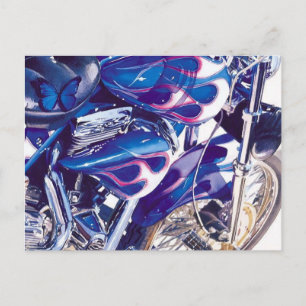 "Blue Steel"  Motorcycle Watercolor Postcard