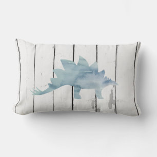 Blue Stegosaurus Dinosaur Shiplap Rustic Decor Lumbar Cushion
