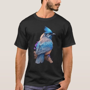 Blue Stellar Bird Jay Artistic Watercolor Nature W T-Shirt
