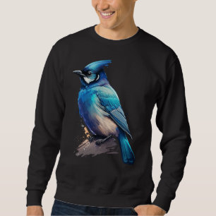 Blue Stellar Jay Artistic Bird Watercolor Nature W Sweatshirt