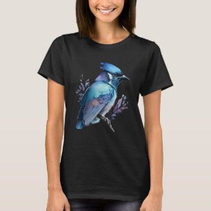 Blue Stellar Jay Artistic Bird Watercolor Nature W T-Shirt