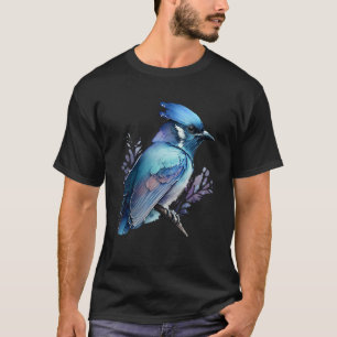 Blue Stellar Jay Artistic Bird Watercolor Nature W T-Shirt