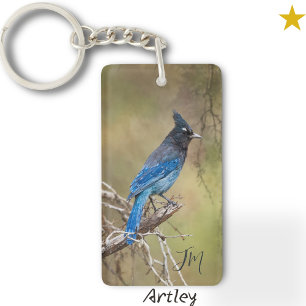 Blue Stellar's Jay Bird Painting Custom Initials Key Ring