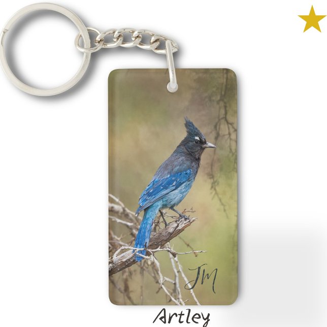 Blue Stellar's Jay Bird Painting Custom Initials  Key Ring (Creator Uploaded)