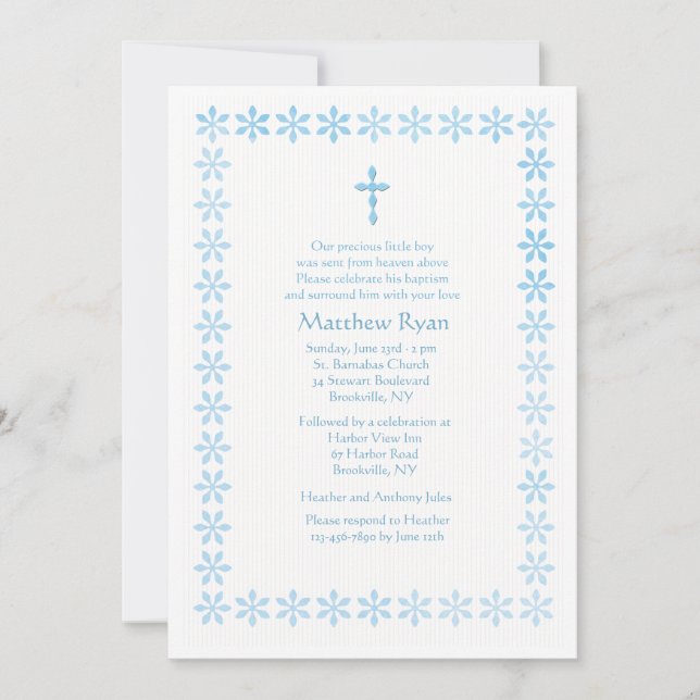 Blue Stencil Flower Frame Invitation (Front)