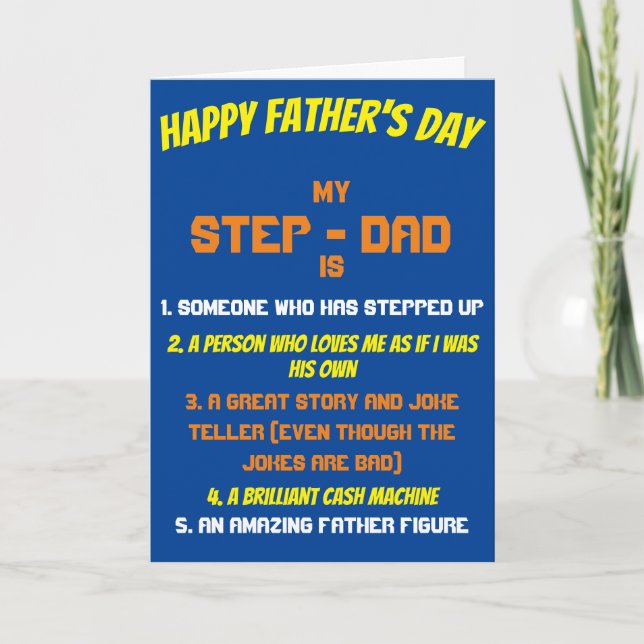 Blue Step Dad Quote Father's Day Card (Front)