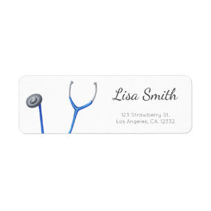 Blue stethoscope minimalist doctor return address label