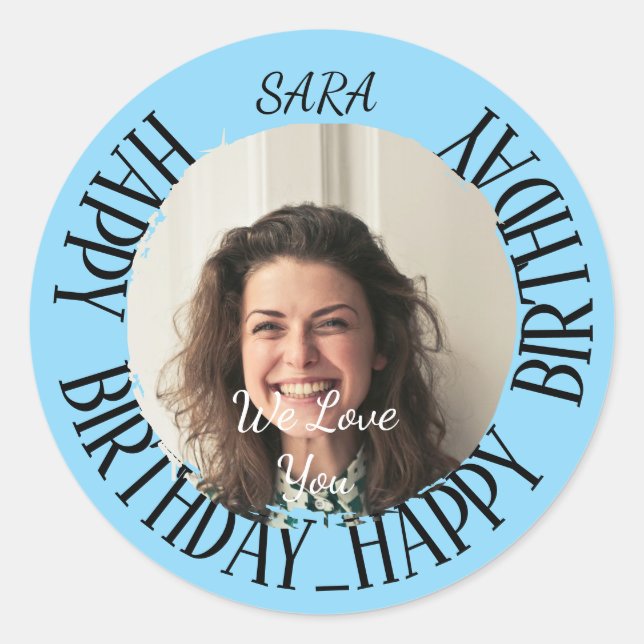 blue Sticker for birthday fully customisable (Front)