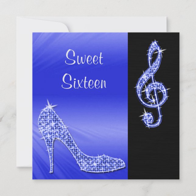 Blue Stiletto & Treble Cleft Sweet 16 Invitation (Front)