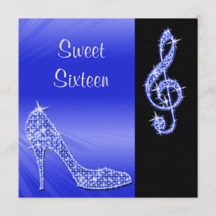 Blue Stiletto & Treble Cleft Sweet 16 Invitation