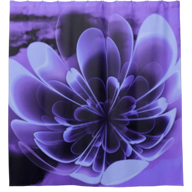 Blue Stilized Corolla Bent Up Petals Shower Curtain (Front)
